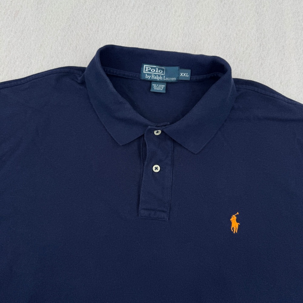 Polo Ralph Lauren Mens XXL Short Sleeve Pique Polo Shirt Navy Blue Preppy Casual